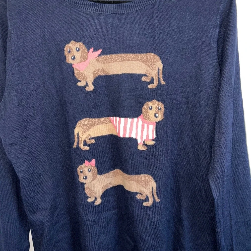 NWT Talbots Dachshund Crewneck Long Sleeve‎ Navy Sweater Size Petite XL